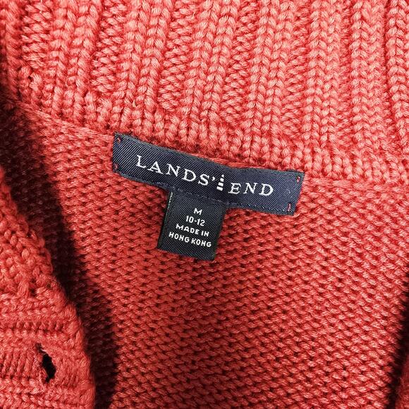 Lands End Cardigan Sweater M 10-12 Womens Rust Button Front Pockets Chunky Knit - Picture 7 of 10